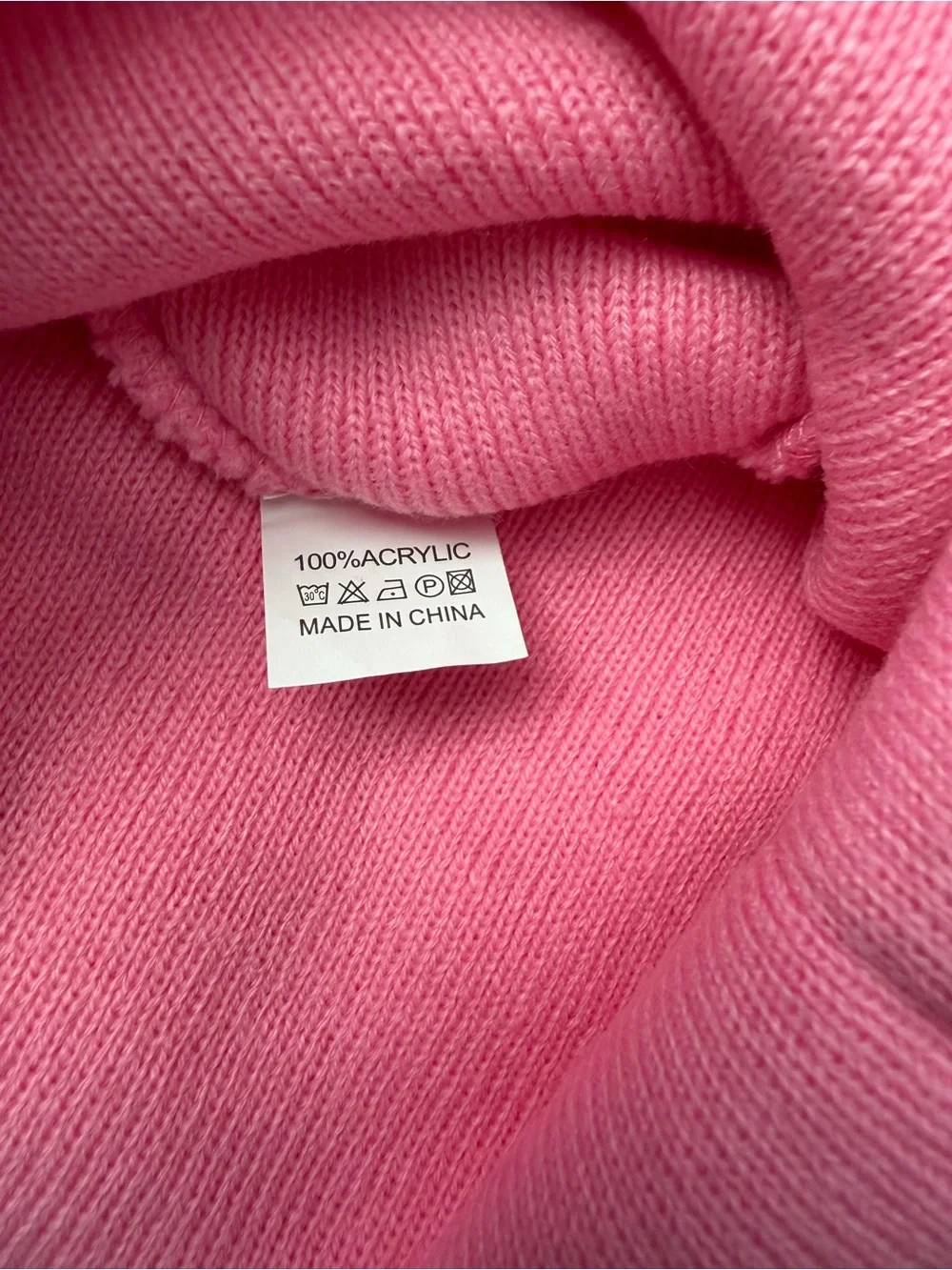 Pink Knit Acrylic Beanie Hat Women’s One Size Stretch Solid Smiley Logo Patch